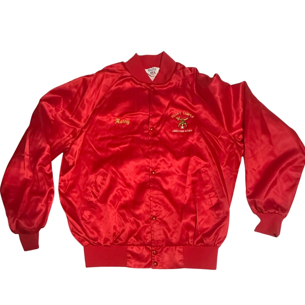 WestArk USA Vintage Satin Bomber Jacket Egypt Temple Tampa Red Mens XL 11600W